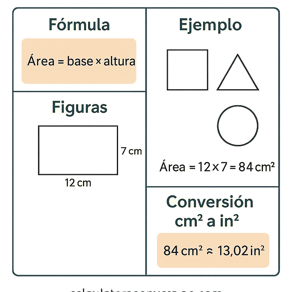 Calculadora area fácil: figuras y conversión cm2 a in2 paso a paso