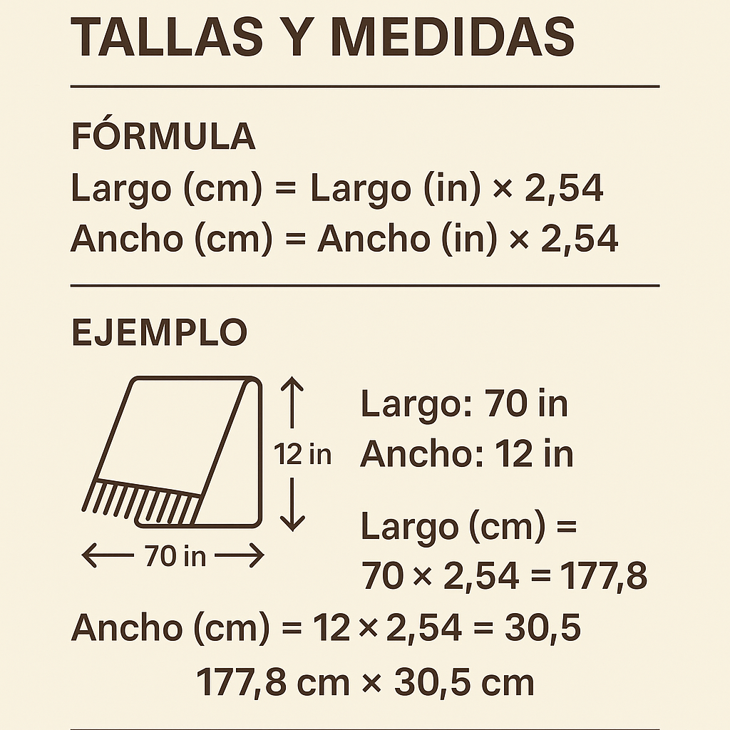 Calculadora Bufandas Panuelos Tallas Y Medidas Cm In para elegir la correcta