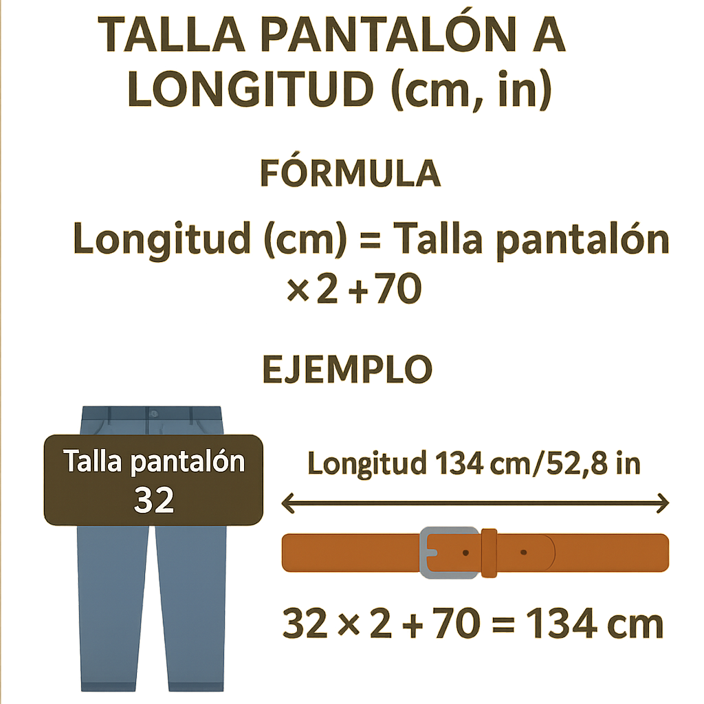 Calculadora Cinturones Talla Pantalon A Longitud Cm In para elegir la medida correcta