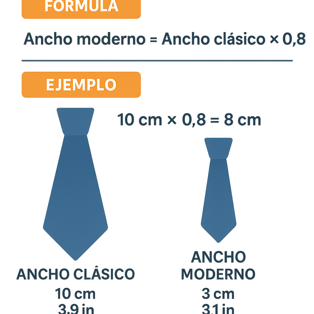 Calculadora corbatas ancho clasico moderno a cm in — guía práctica