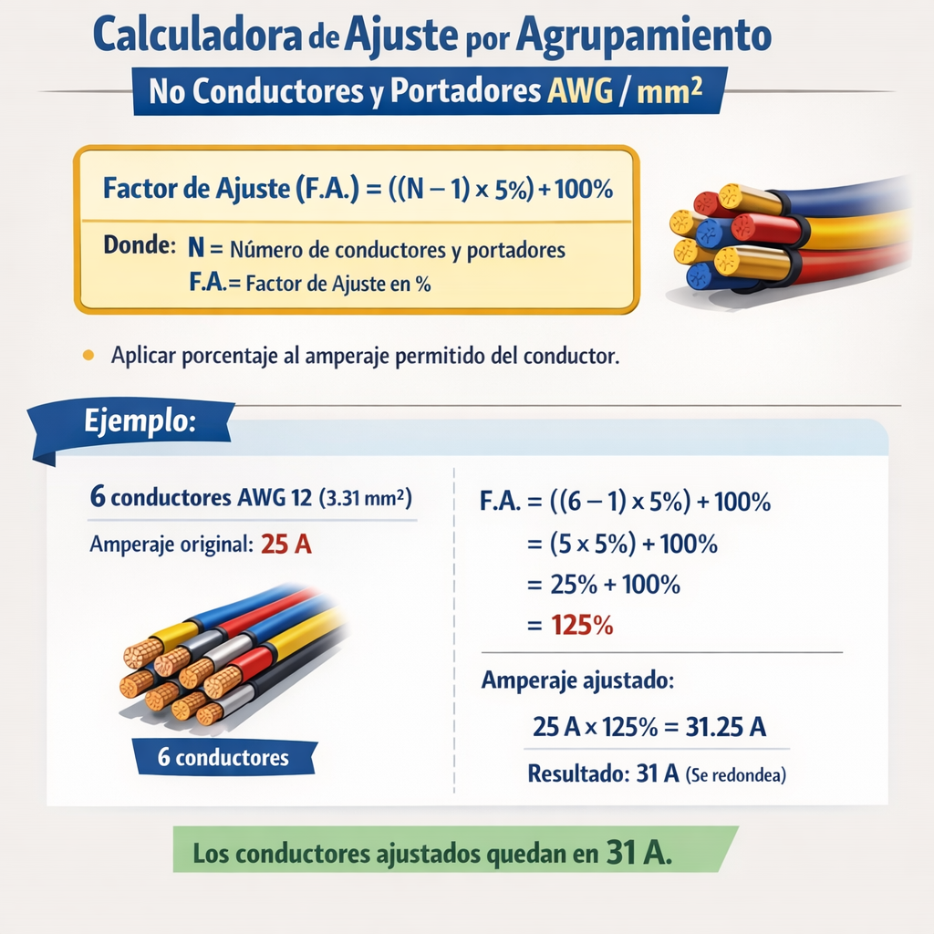 Calculadora de ajuste por agrupamiento no conductores y portadores Awg Mm2 eficiente y precisa