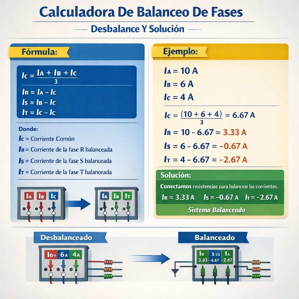 Calculadora de balanceo de fases desbalance y solucion para sistemas eléctricos
