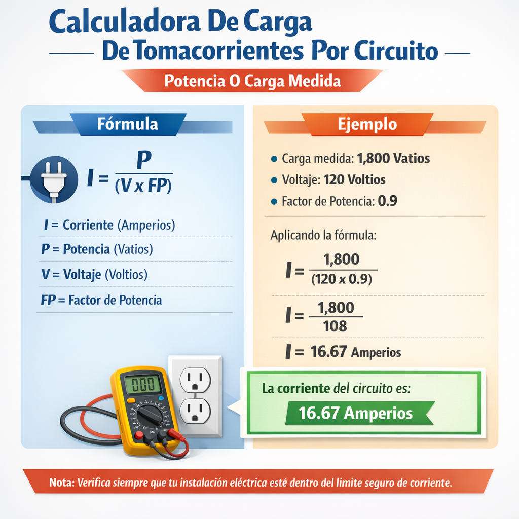 Calculadora de carga de tomacorrientes por circuito potencia o carga medida sencilla y precisa