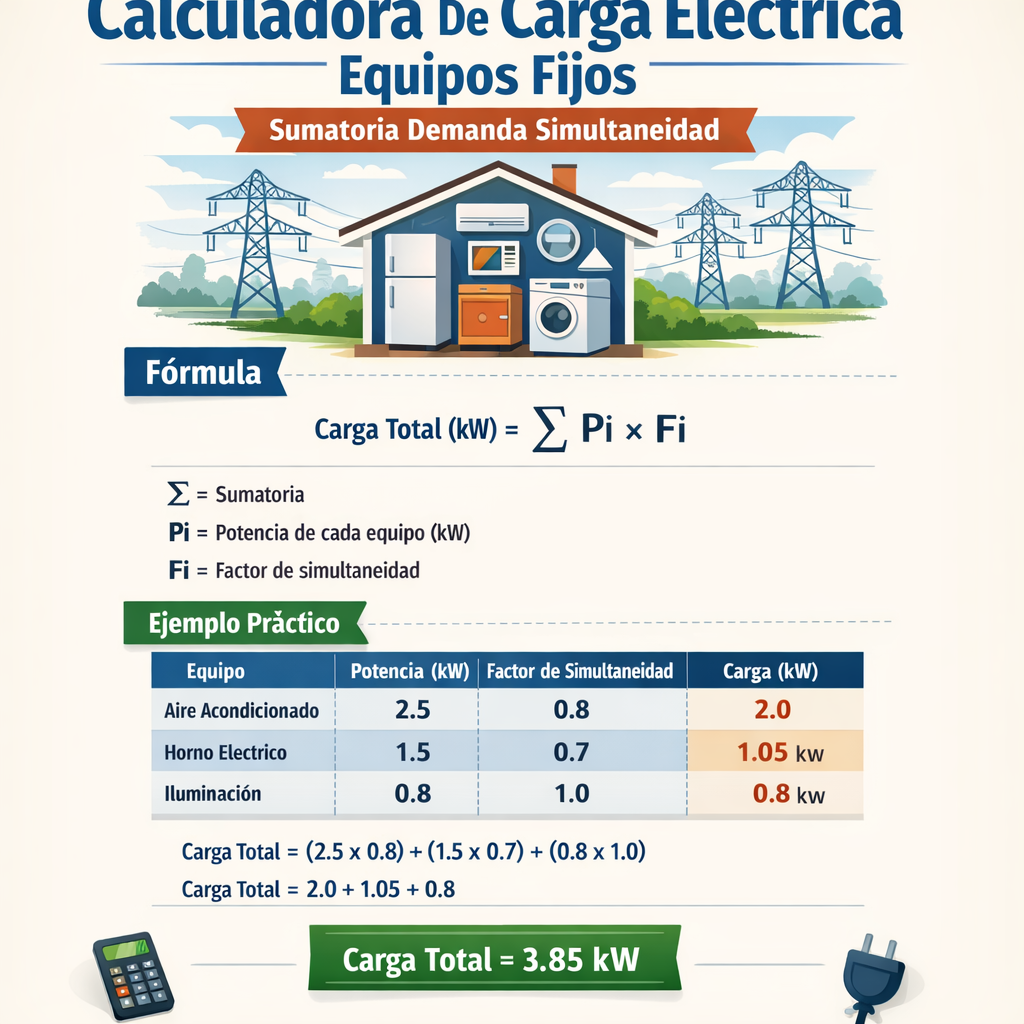 Calculadora de carga electrica equipos fijos sumatoria demanda simultaneidad eficiente y práctica