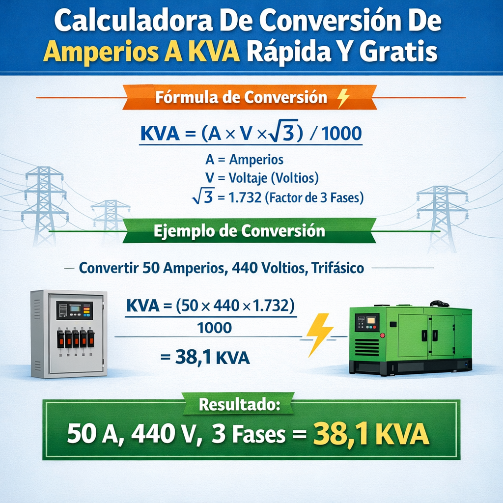 Calculadora de Conversion de Amperios a Kva Rapida y Gratis para Ingeniería eléctrica