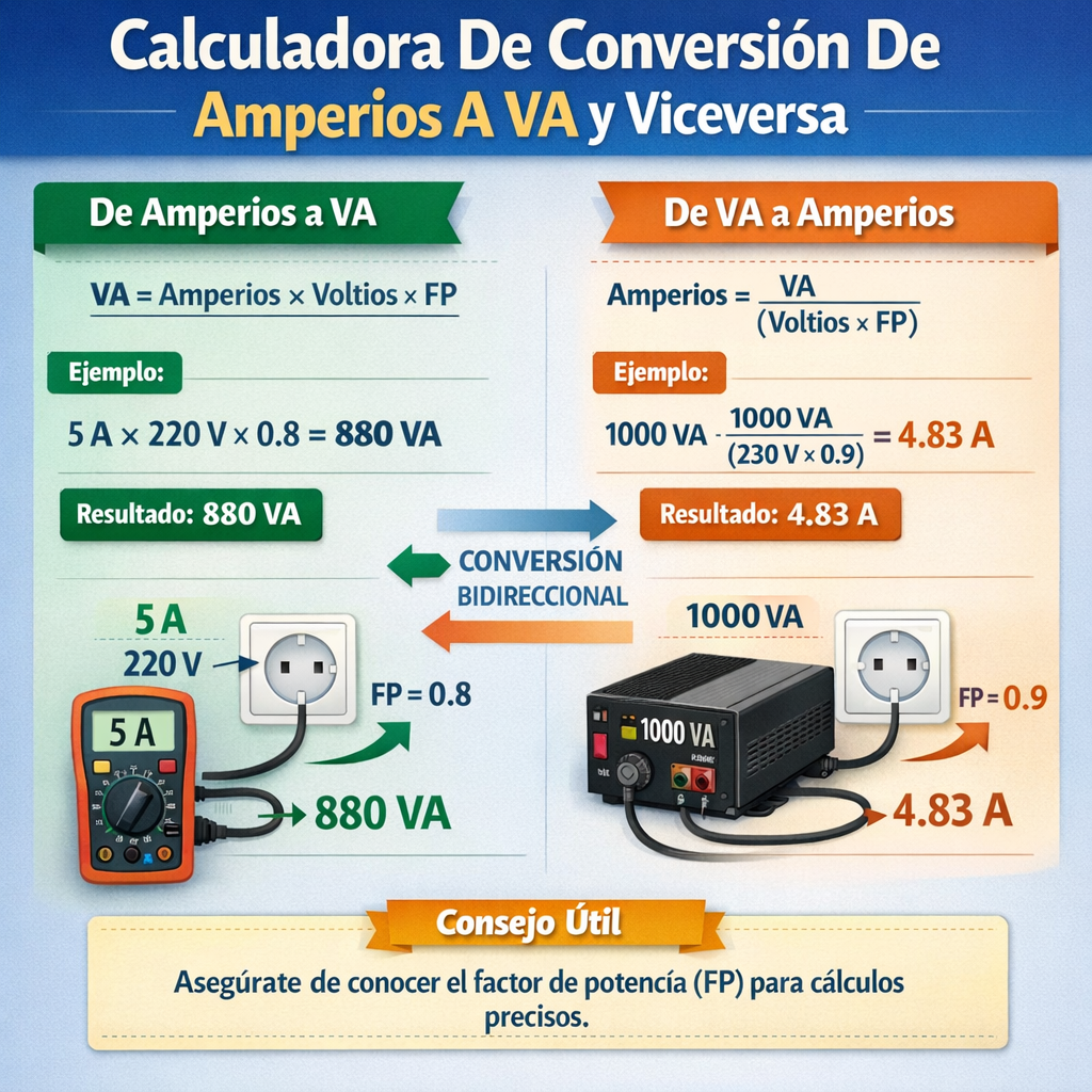 Calculadora de conversion de amperios a VA y viceversa fácil y precisa