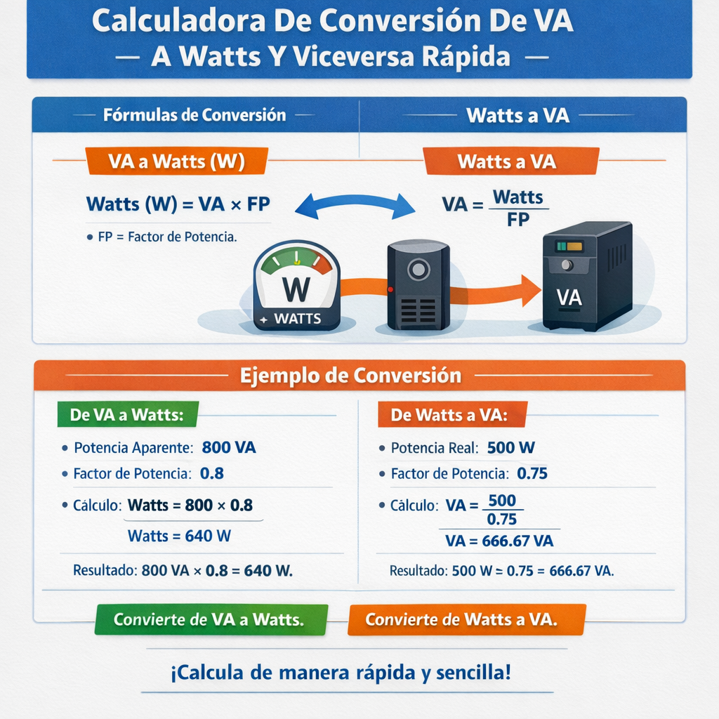Calculadora de conversion de VA a watts y viceversa rápida y precisa
