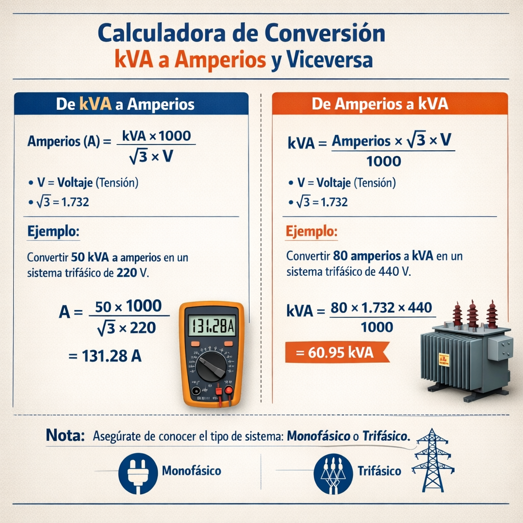 Calculadora De Conversion Kva A Amperios y Viceversa rápida y precisa