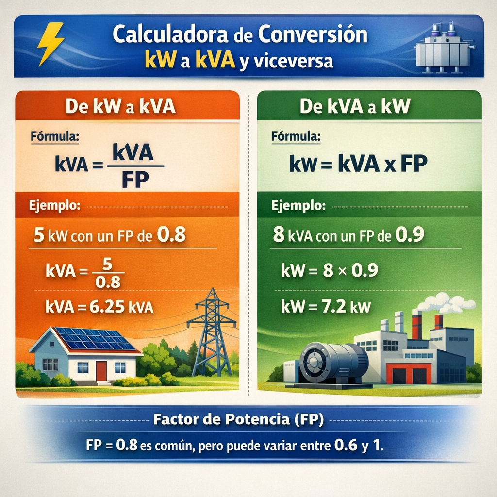 Calculadora de conversion kW a kVA y viceversa para instalaciones eléctricas
