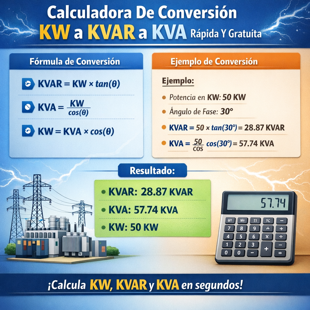 Calculadora De Conversion Kw A Kvar A Kva Rapida Y Gratuita para Ingenieros y Electricistas