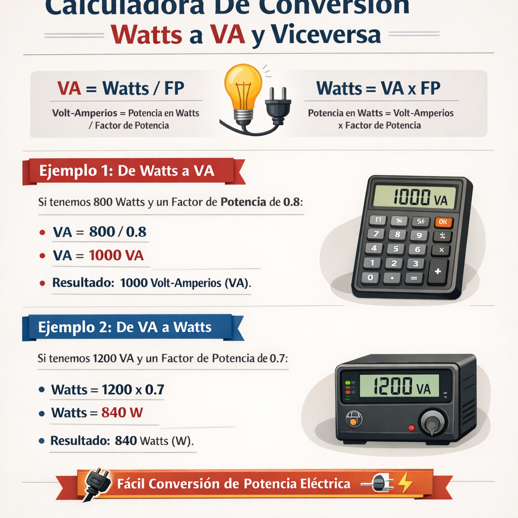Calculadora De Conversion Watts a VA y viceversa: calcula potencia real y aparente