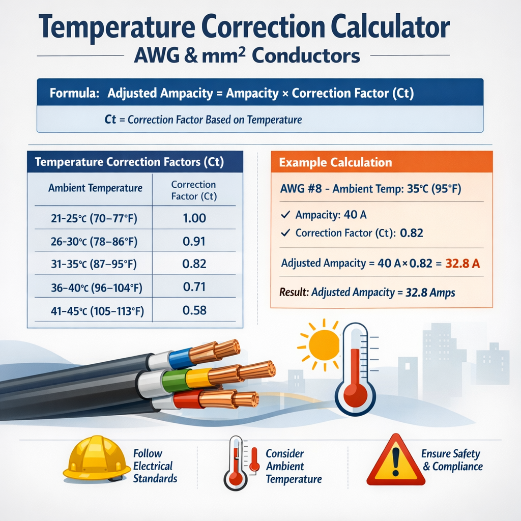 Calculadora de correccion por temperatura conductores Awg y Mm2 normativa Guide and Calculator