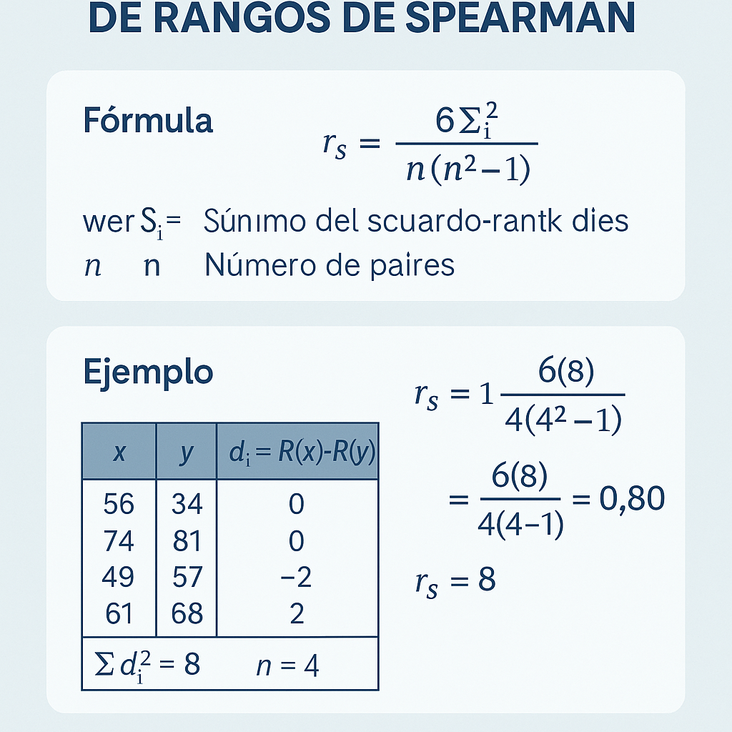 Calculadora de correlacion de rangos de Spearman detallada y paso a paso