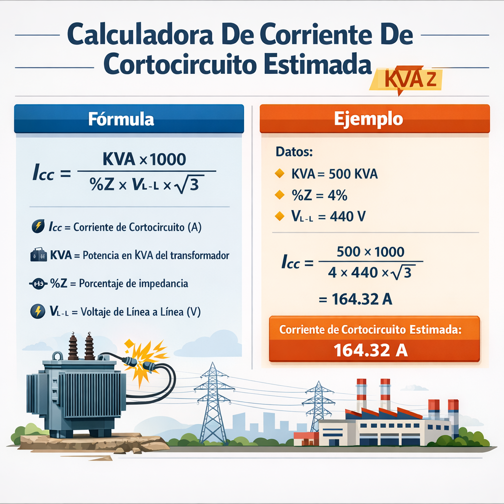 Calculadora de corriente de cortocircuito estimada Kva Z para instalaciones eléctricas