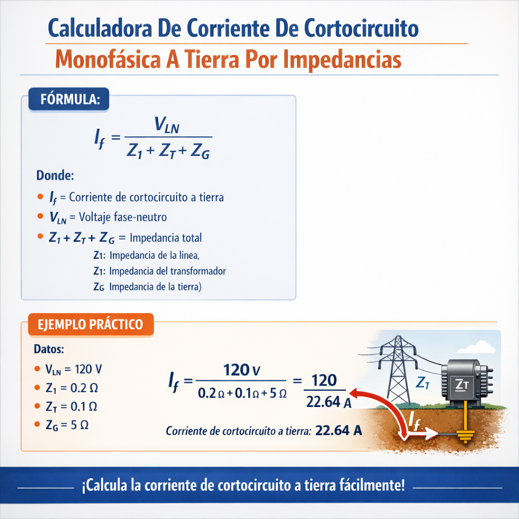 Calculadora de corriente de cortocircuito monofasica a tierra por impedancias rápida y precisa