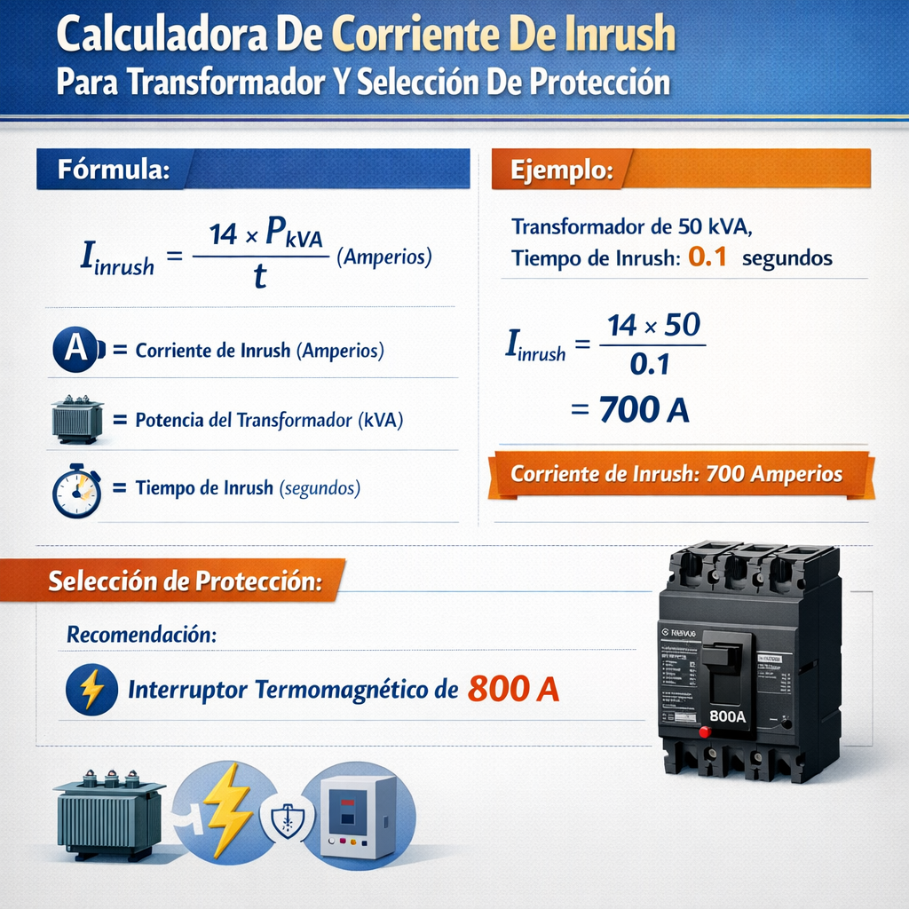 Calculadora de corriente de inrush para transformador y selección de protección eficiente