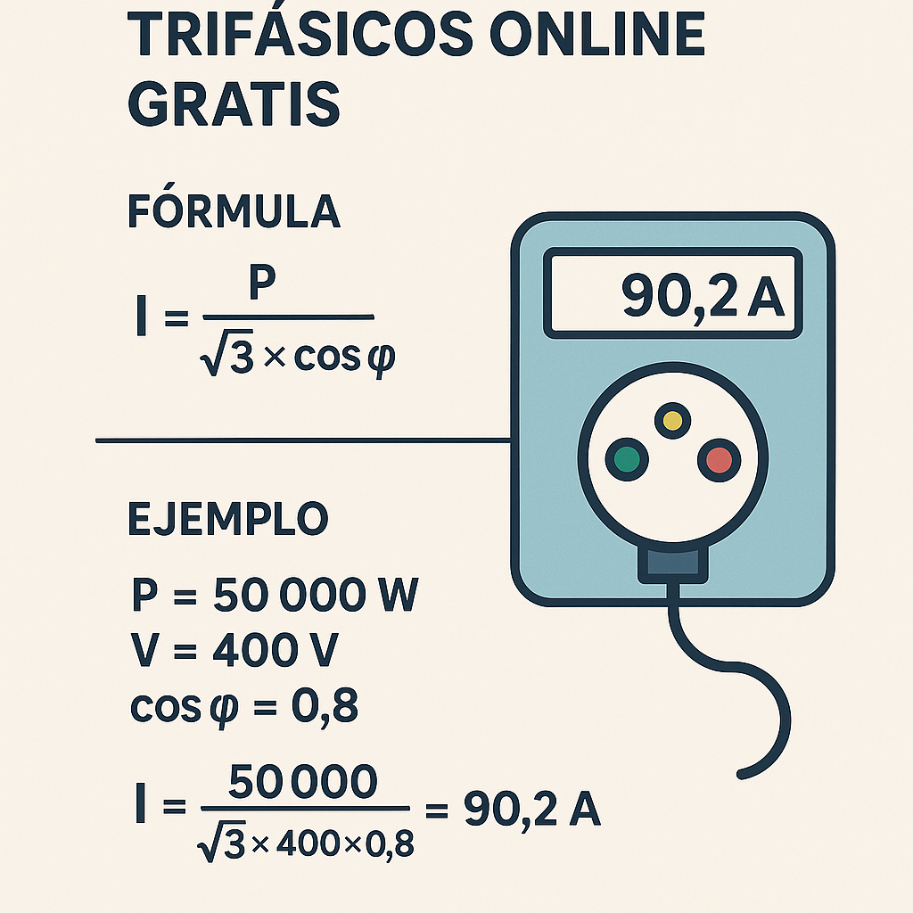 Calculadora de corriente o amperios trifásicos online gratis para instalaciones eléctricos