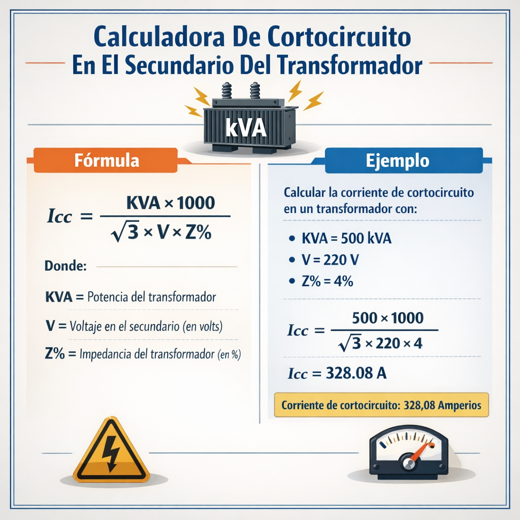 Calculadora de cortocircuito en el secundario del transformador Kva Z y V: guía práctica