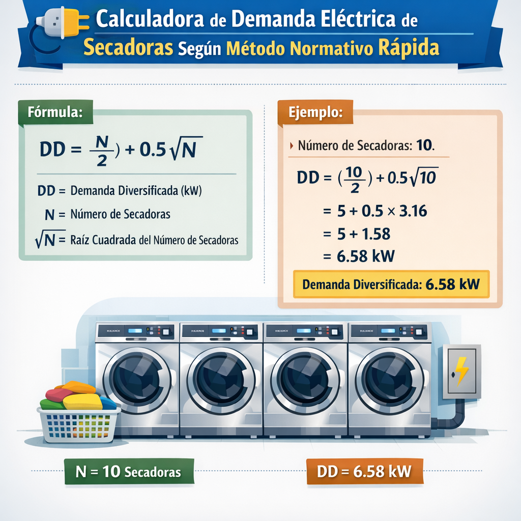 Calculadora de demanda eléctrica de secadoras según método normativo rápida