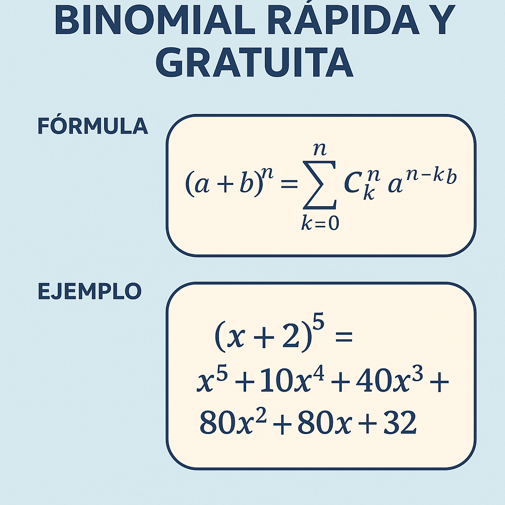 Calculadora De Desarrollo Binomial Rapida Y Gratuita para resolver ejercicios paso a paso