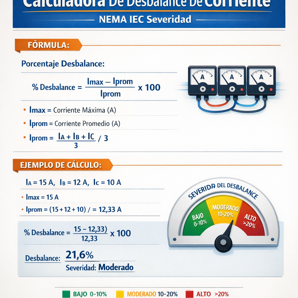 Calculadora de desbalance de corriente Nema Iec Severidad: guía práctica rápida