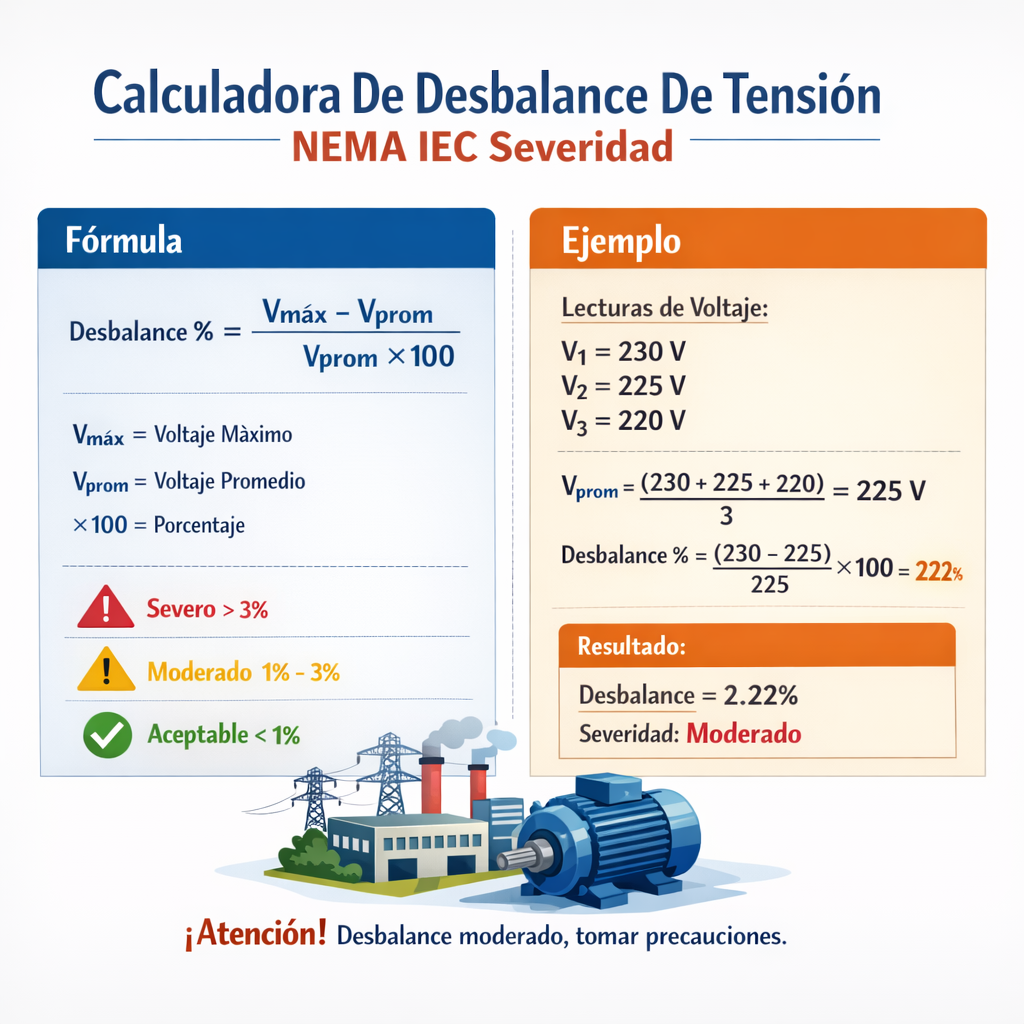Calculadora de desbalance de tension Nema Iec severidad para mantenimiento predictivo