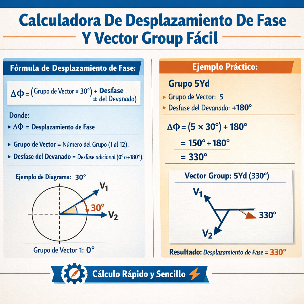 Calculadora de desplazamiento de fase y vector group facil para ingenieros eléctricos
