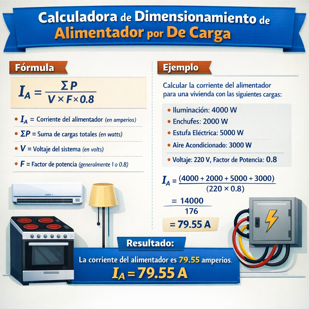 Calculadora de dimensionamiento de alimentador por de carga para instalaciones eléctricas