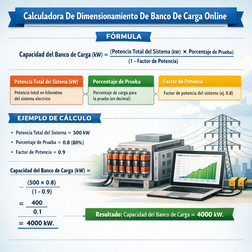 Calculadora de dimensionamiento de banco de carga online para pruebas fiables