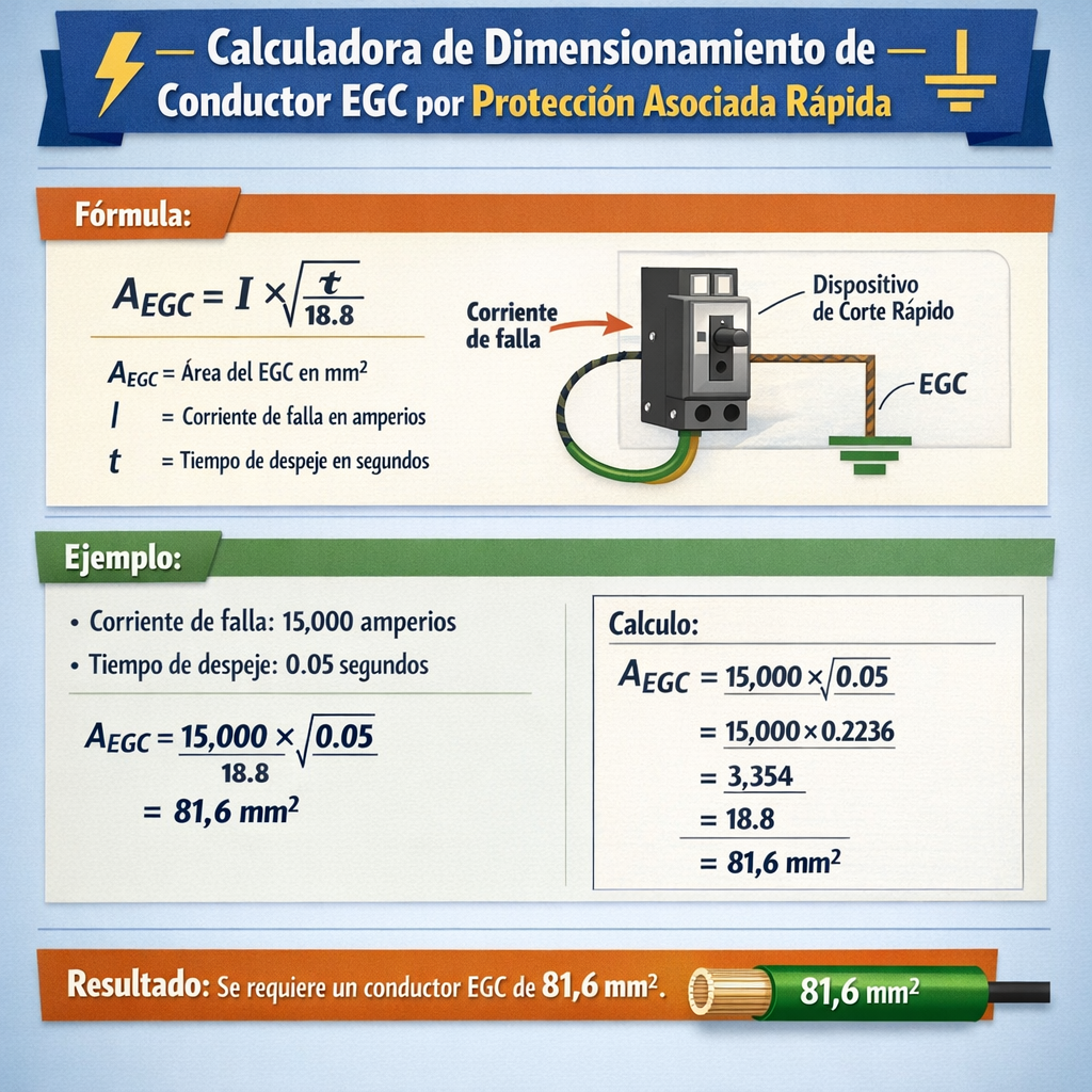 Calculadora de dimensionamiento de conductor Egc por proteccion asociada rapida para instalaciones eléctricas