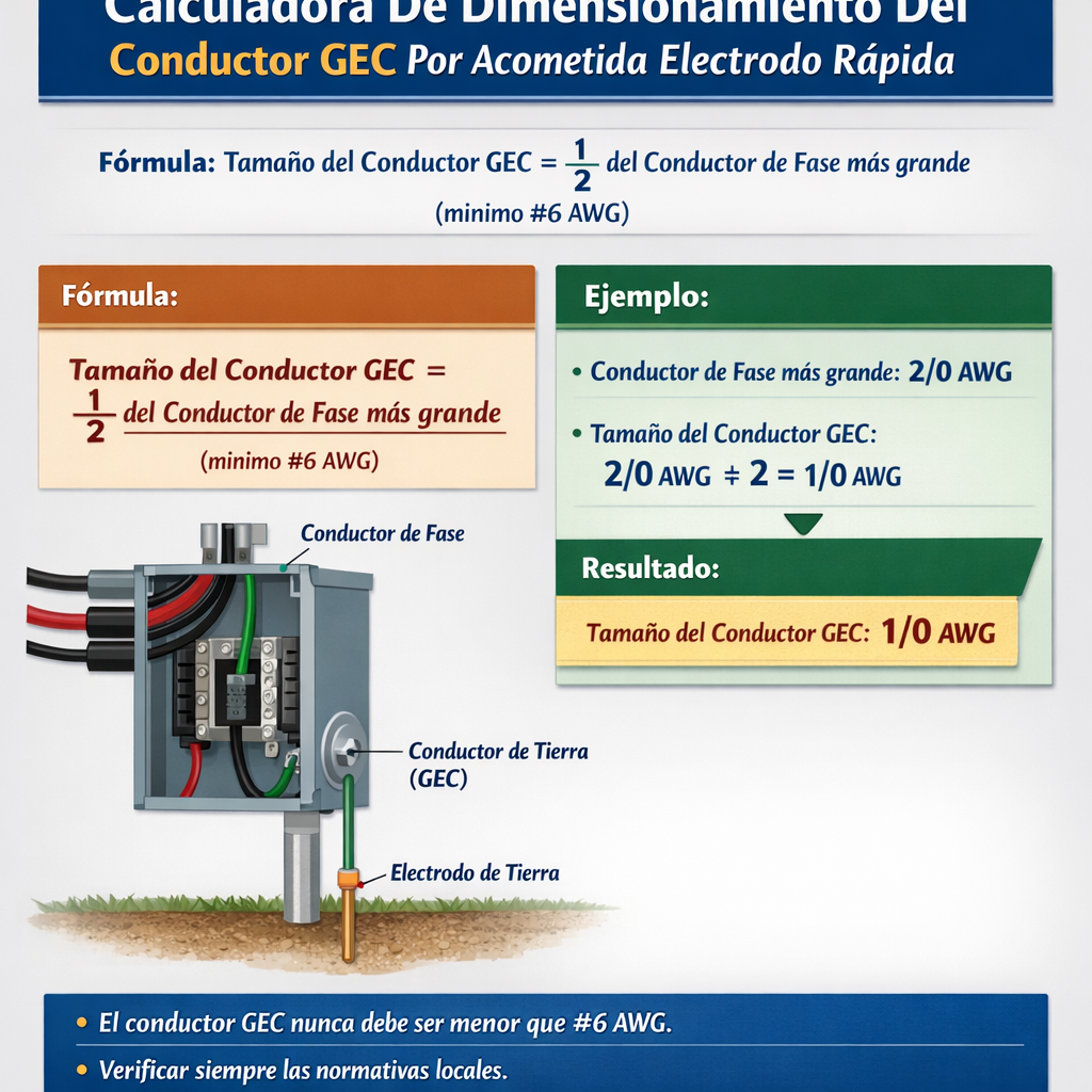 Calculadora de dimensionamiento del conductor Gec por acometida electrodo rapida para proyectos eléctricos