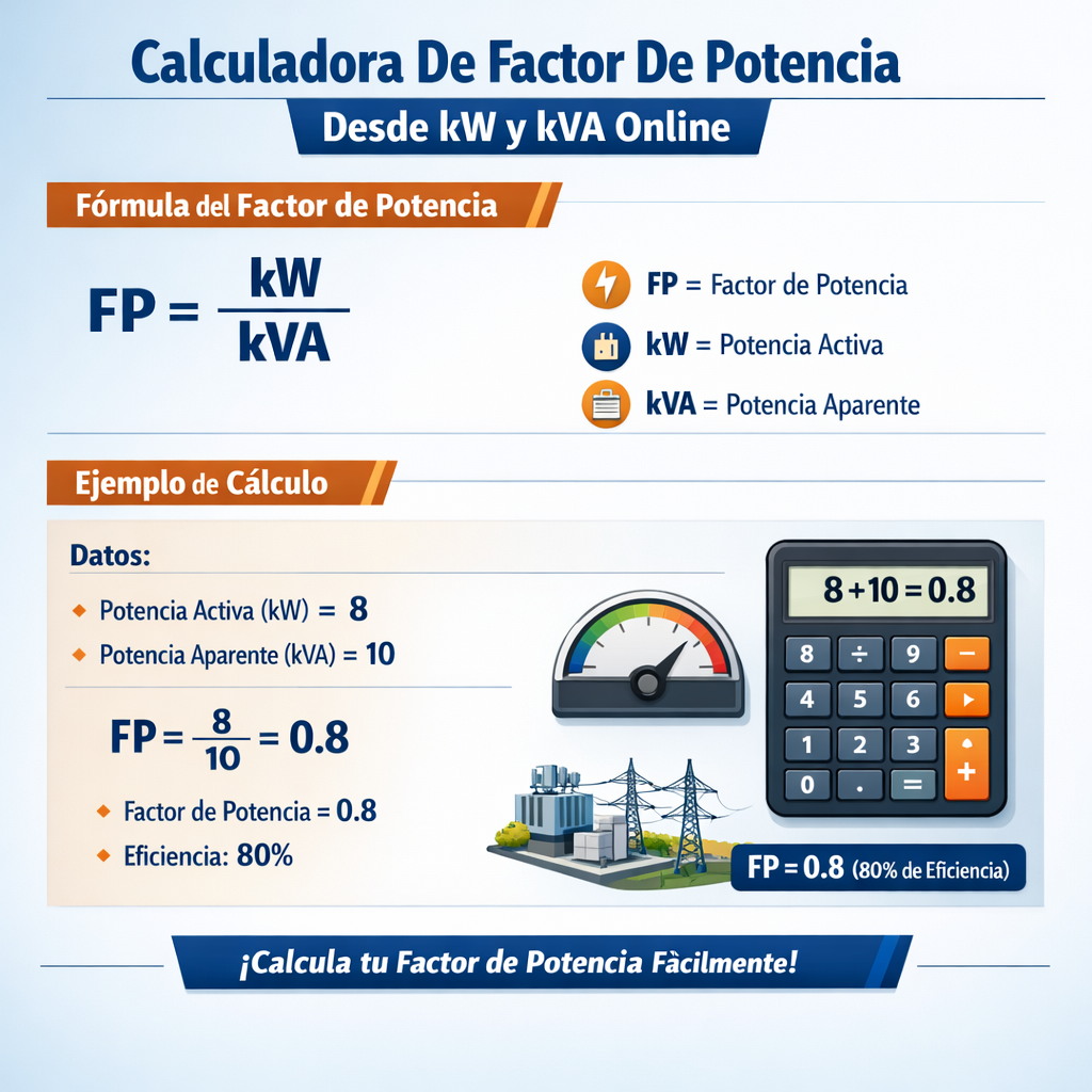 Calculadora de factor de potencia desde kW y kVA online para instalaciones eléctricas