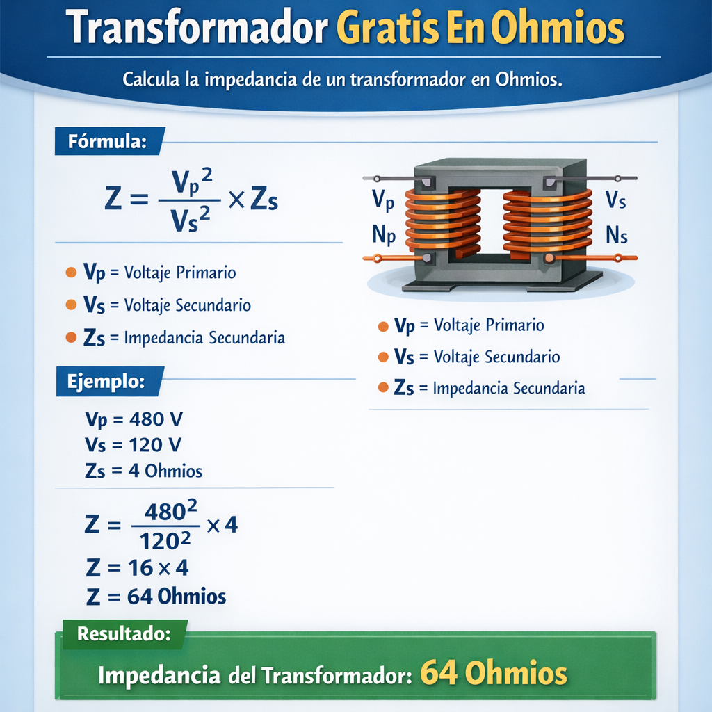 Calculadora de impedancia de transformador gratis en ohmios para ingeniería eléctrica