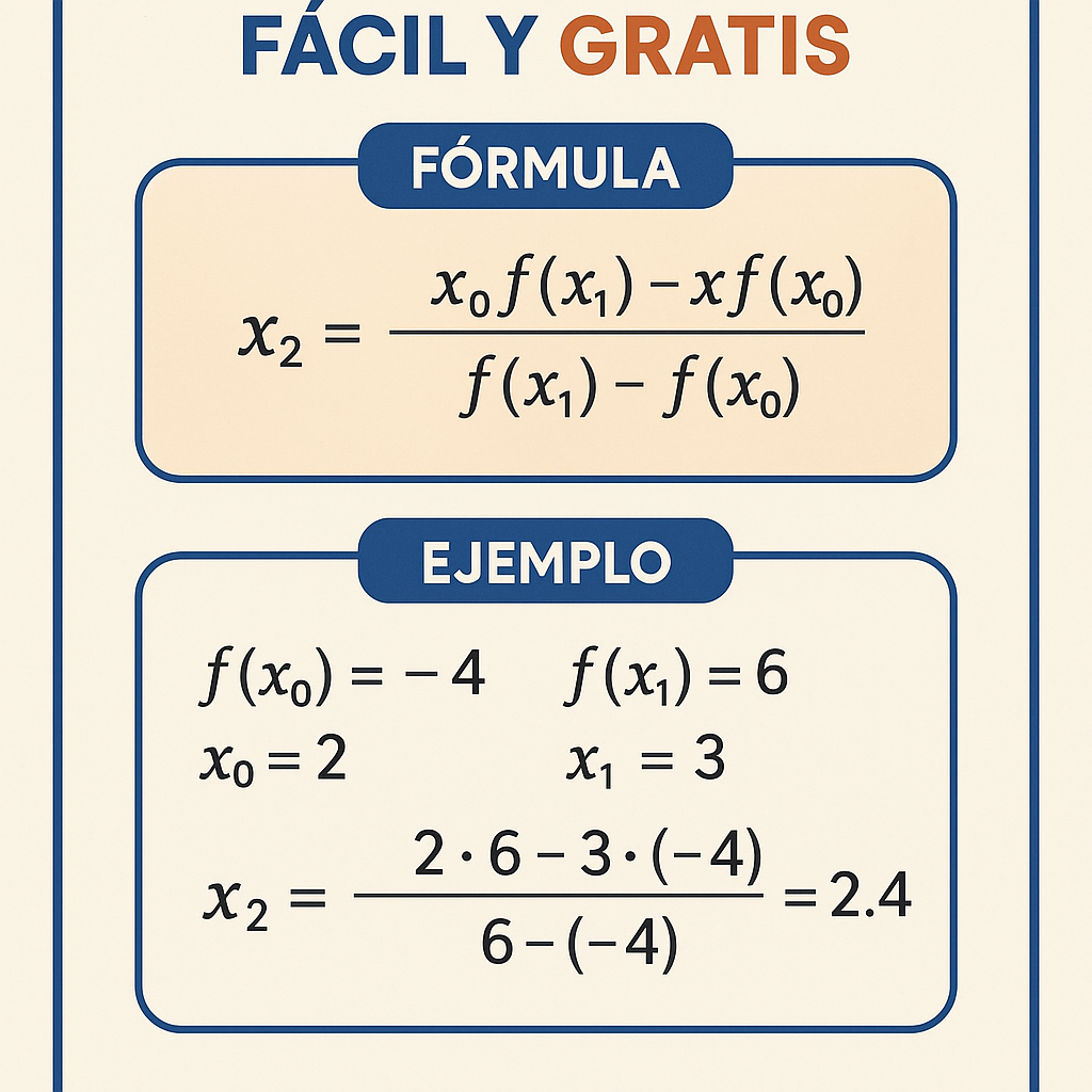Calculadora De Metodo De Falsa Posicion Facil Y Gratis paso a paso gratis
