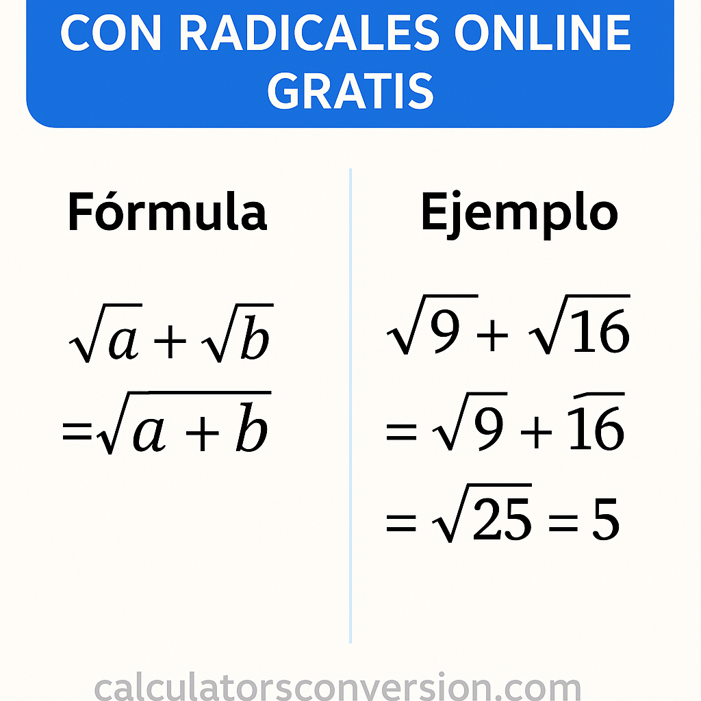 Calculadora de operaciones con radicales online gratis para resolver pasos detallados