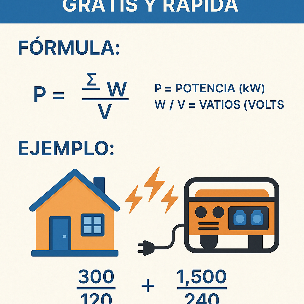 Calculadora de planta electrica de una casa gratis y rapida para elegir potencia adecuada