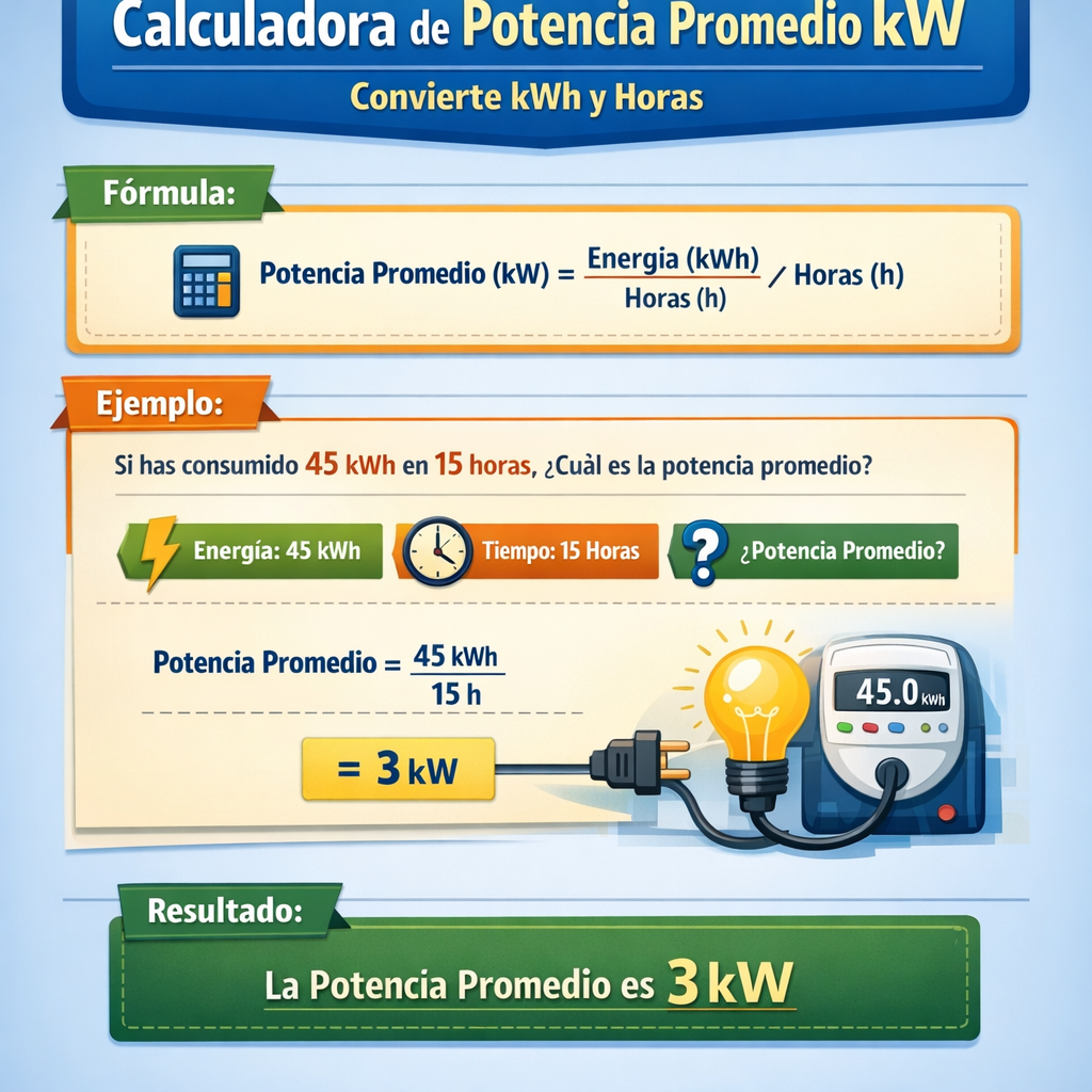 Calculadora de potencia promedio kW convierte kWh y horas fácilmente