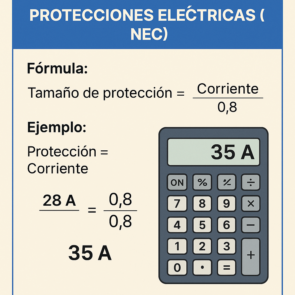 Calculadora de protecciones eléctricas segun NEC gratis para proyectos industriales y residenciales
