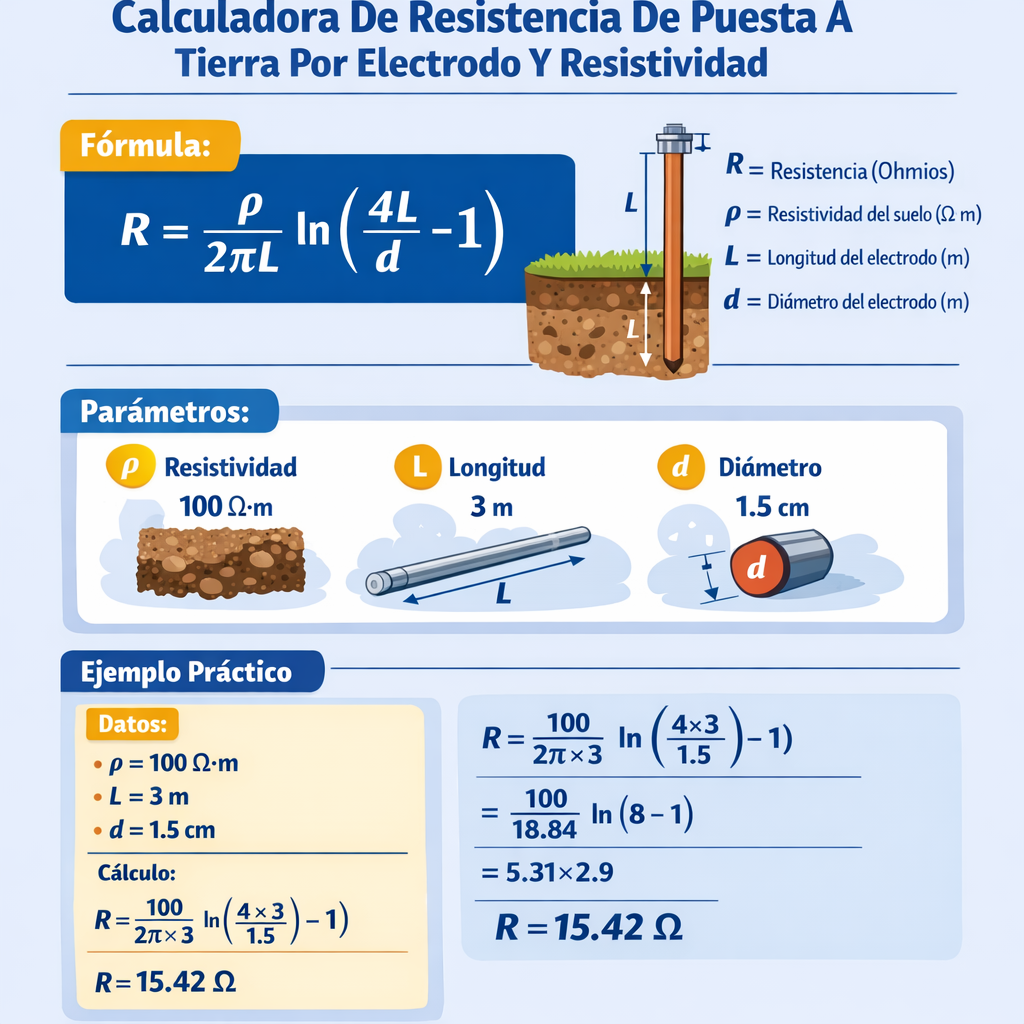 Calculadora de resistencia de puesta a tierra por electrodo y resistividad fácil y precisa
