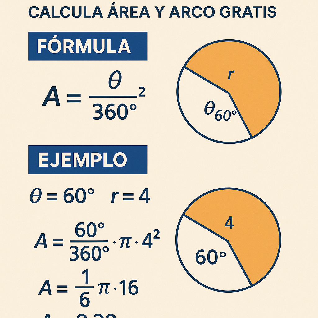 Calculadora De Sector Circular Calcula Area Y Arco Gratis paso a paso sencillo