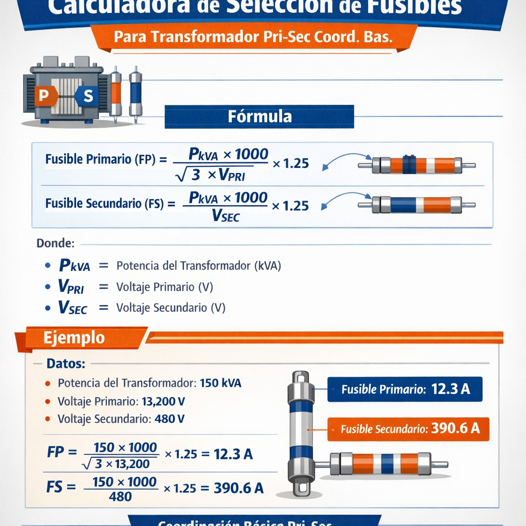 Calculadora de seleccion de fusibles para transformador pri sec coord bas rápida y precisa