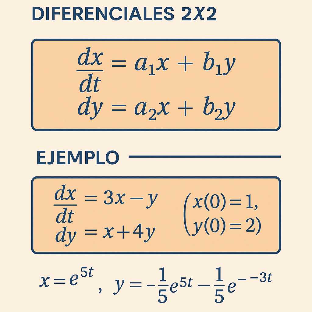 Calculadora de sistema lineal de ecuaciones diferenciales 2x2 paso a paso