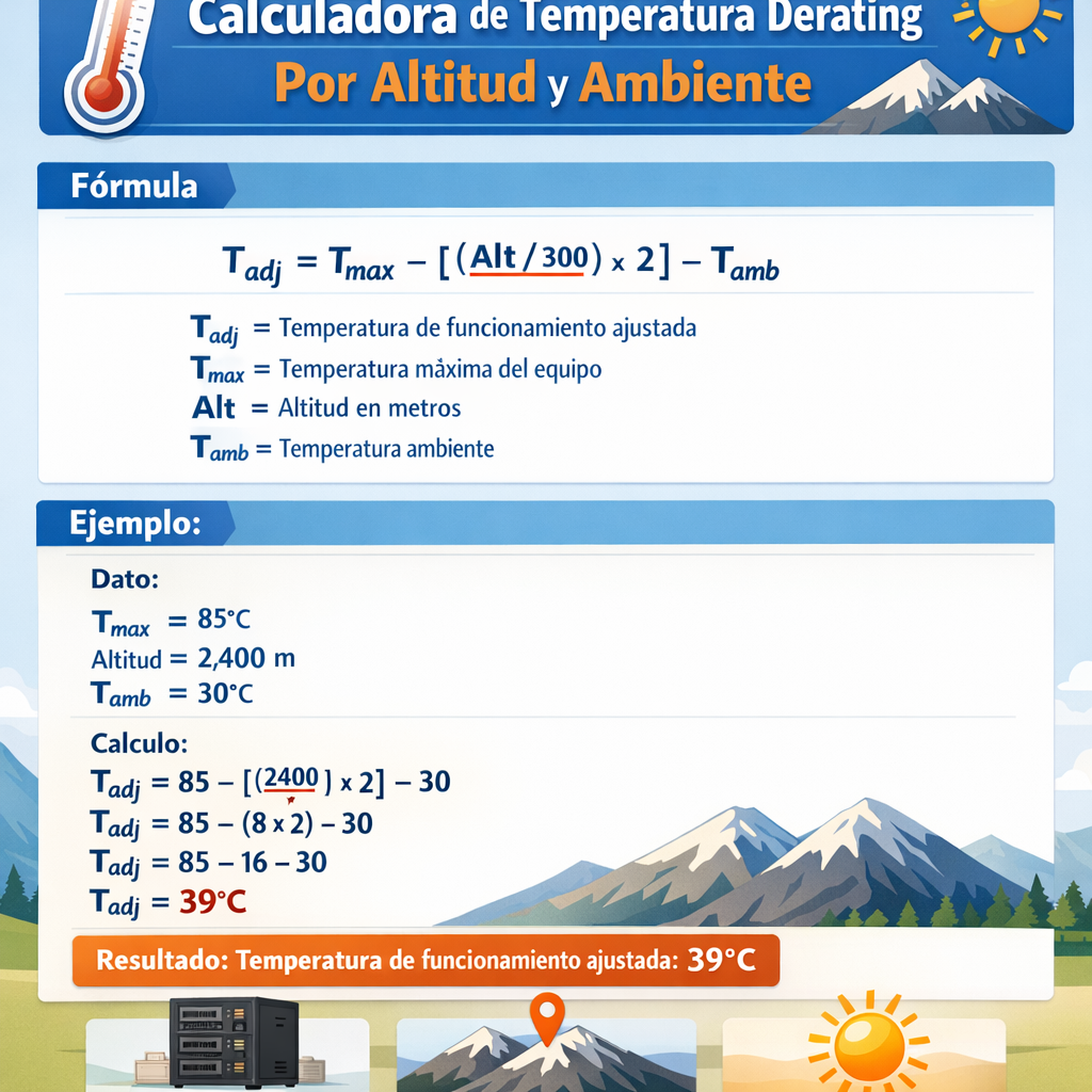 Calculadora de temperatura derating por altitud y ambiente para equipos electrónicos