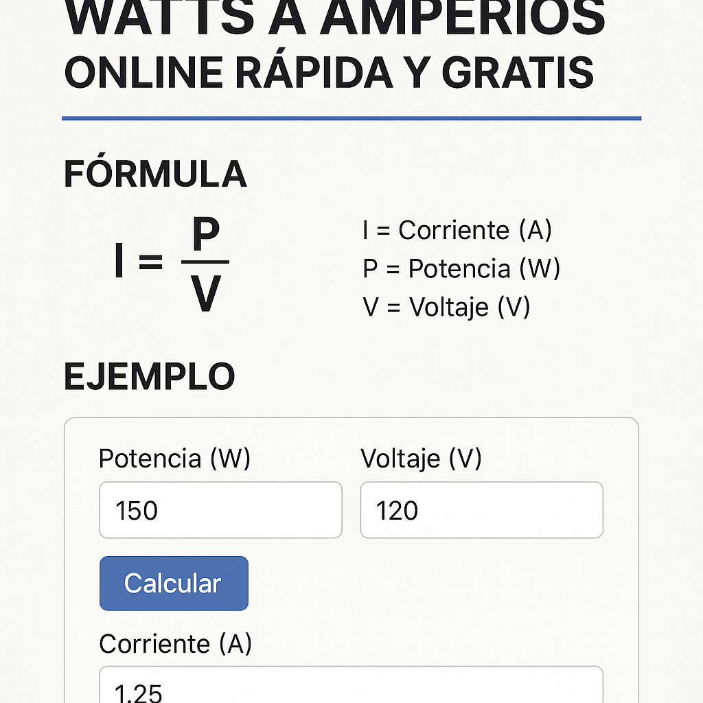 Calculadora de Watts a Amperios online rapida y gratis para electricidad doméstica
