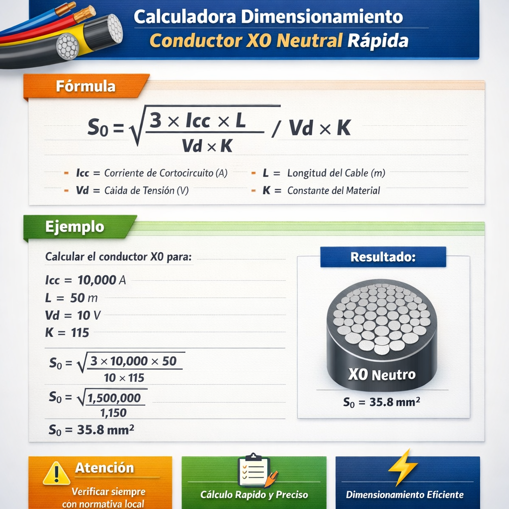 Calculadora dimensionamiento conductor X0 neutral rapida para proyectos eléctricos