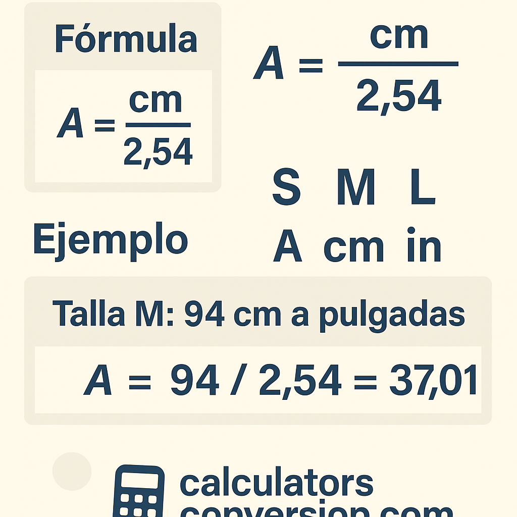 Calculadora equivalencia Intl S M L A Cm In rapida para tallas y medidas