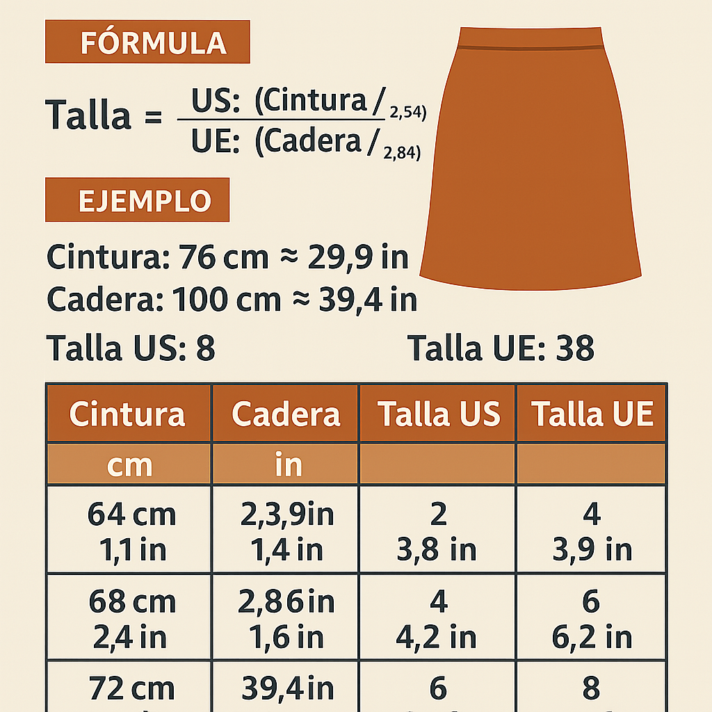 Calculadora Faldas Talla Us Eu a cintura y cadera cm in exacta y fácil