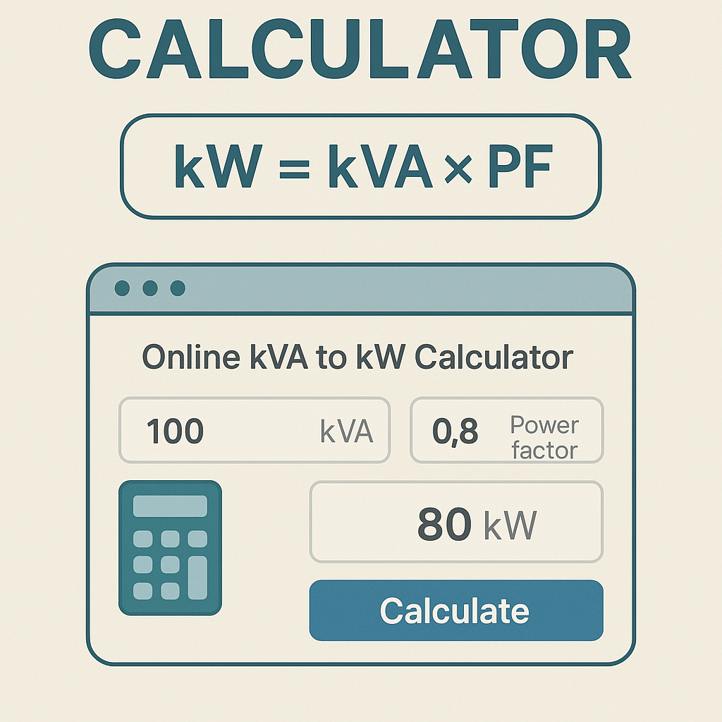 Calculadora kva a kw online gratis y precisa para instalaciones y generadores