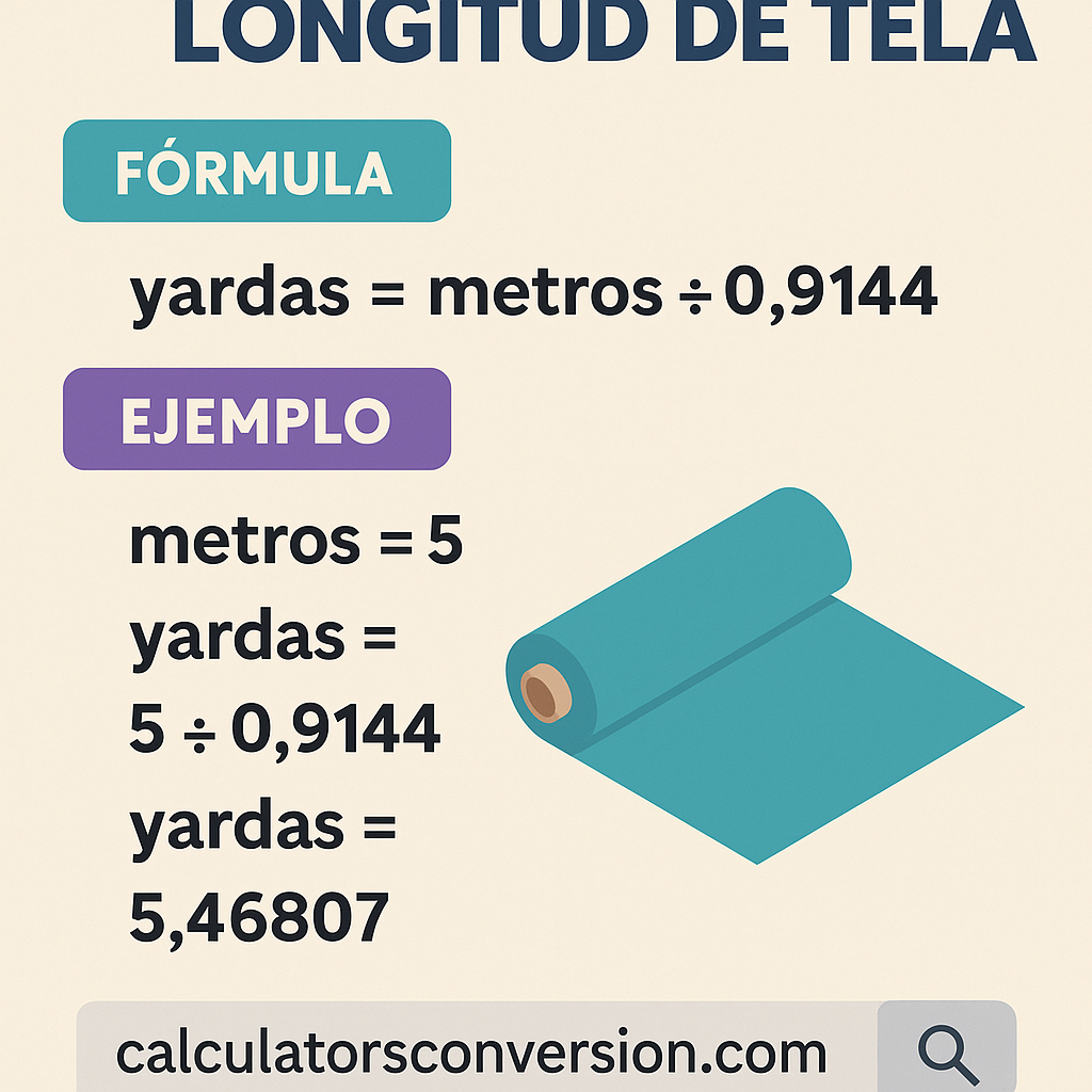 Calculadora Longitud De Tela convierte metros a yardas rápidamente y con precisión