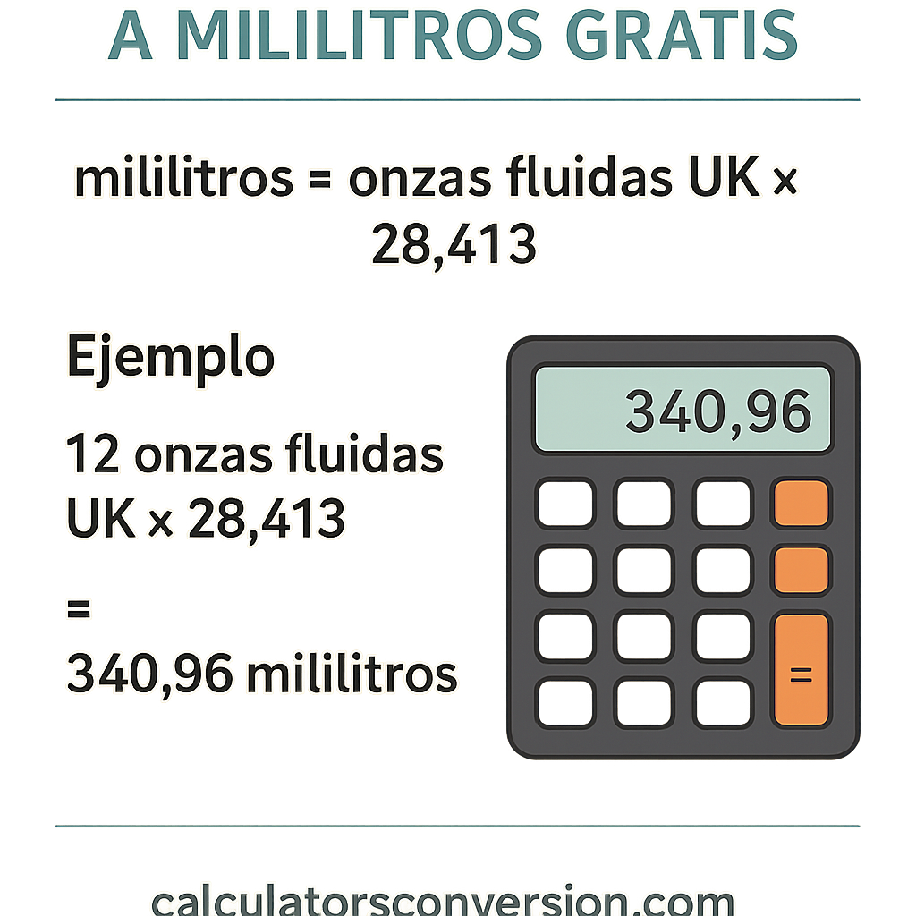 Calculadora Onzas Fluidas Uk a Mililitros gratis para conversiones precisas